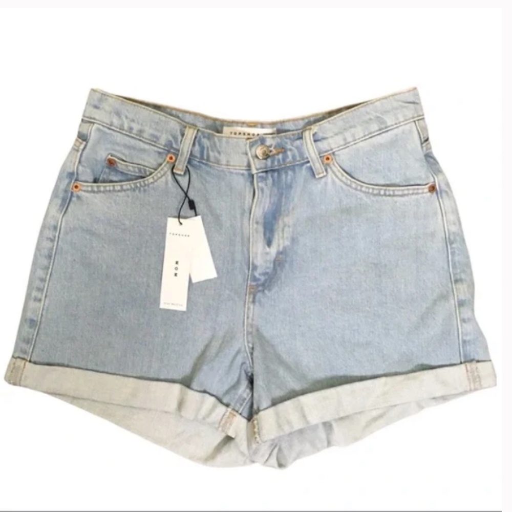 Topshop High Waisted Mom Jean Shorts Blue Size 8 NWT